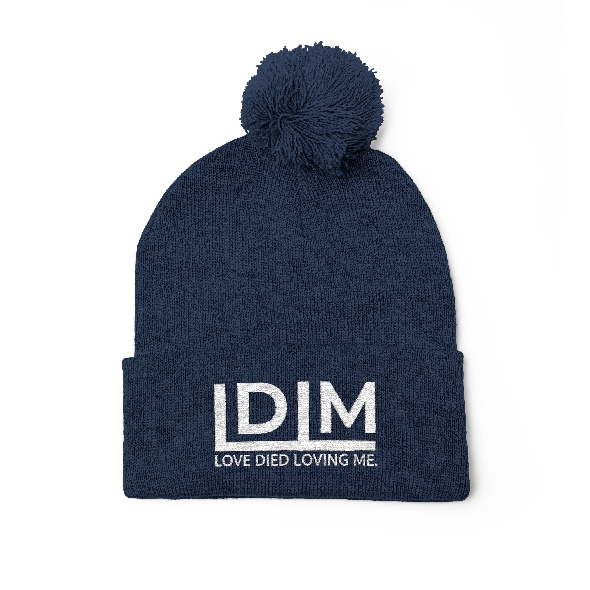 Love Died Loving Me - Embroidered Pom-Pom Beanie (White Logo)