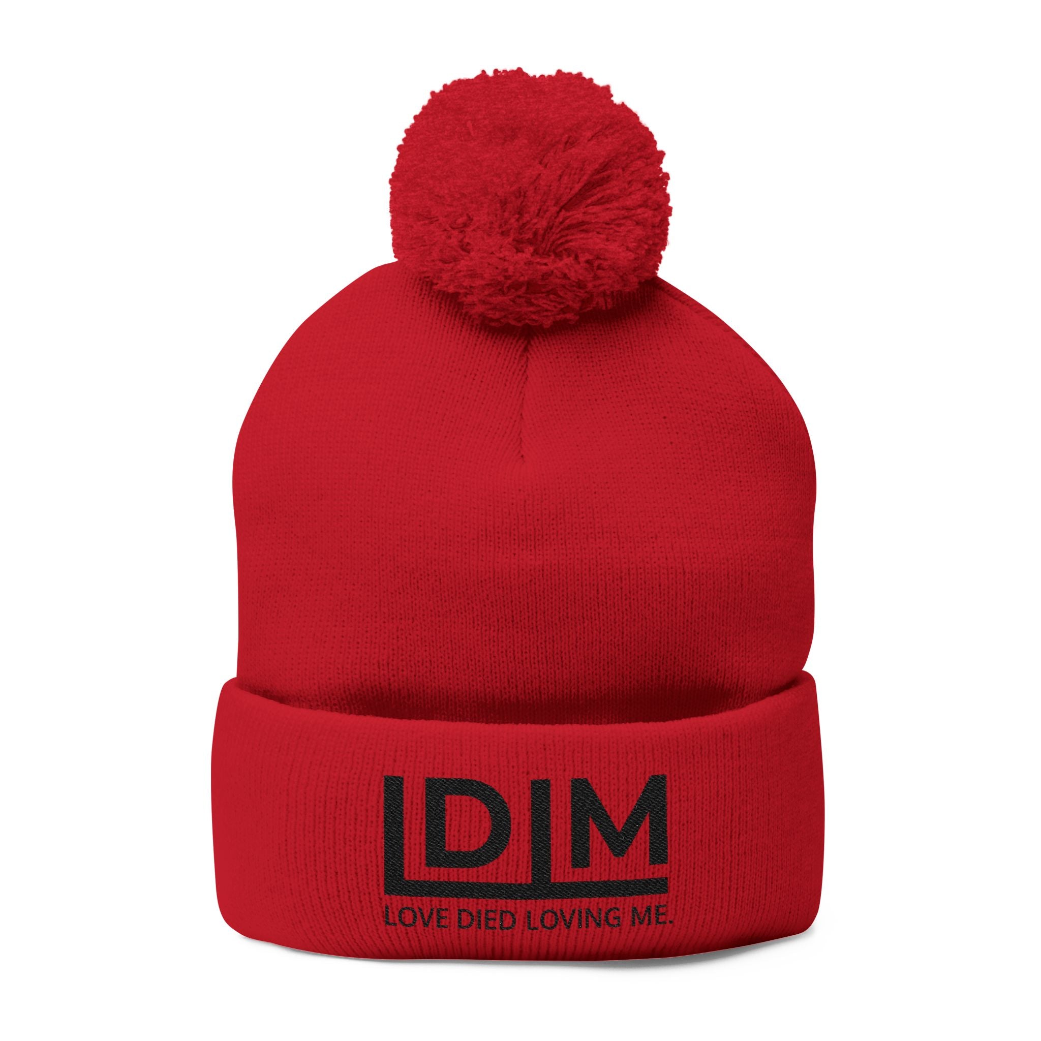 Love Died Loving Me - Embroidered Pom-Pom Beanie (Black Logo)