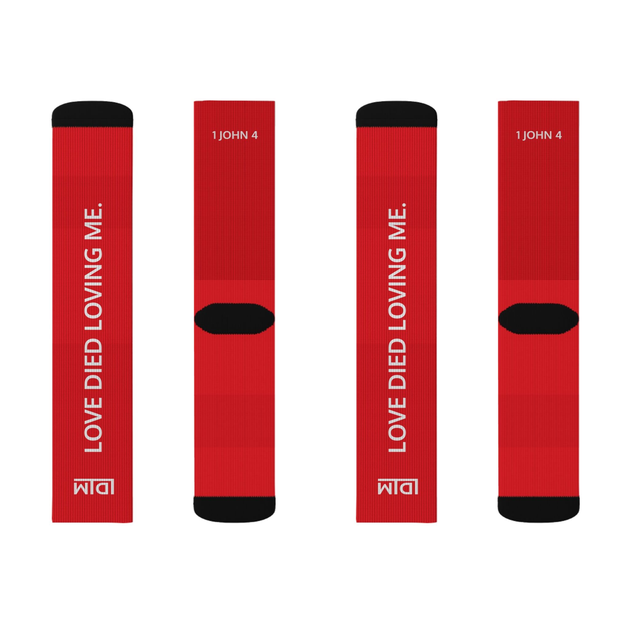 Love Died Loving Me - Sublimation Crew Socks (Red/White)