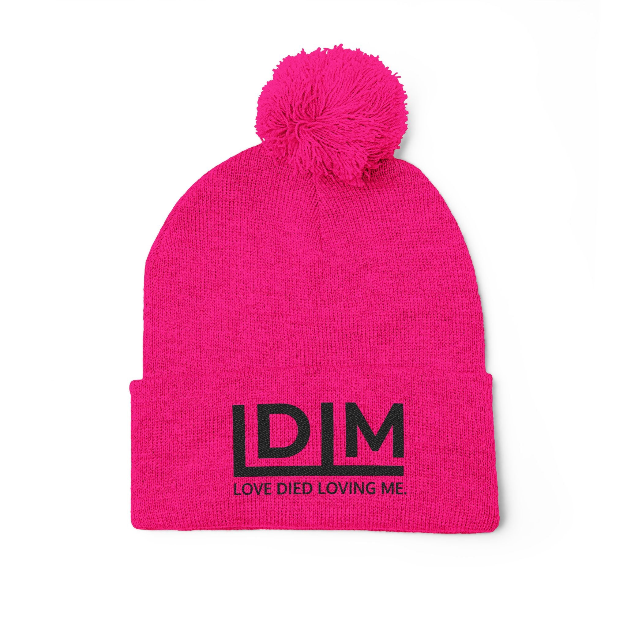 Love Died Loving Me - Embroidered Pom-Pom Beanie (Black Logo)