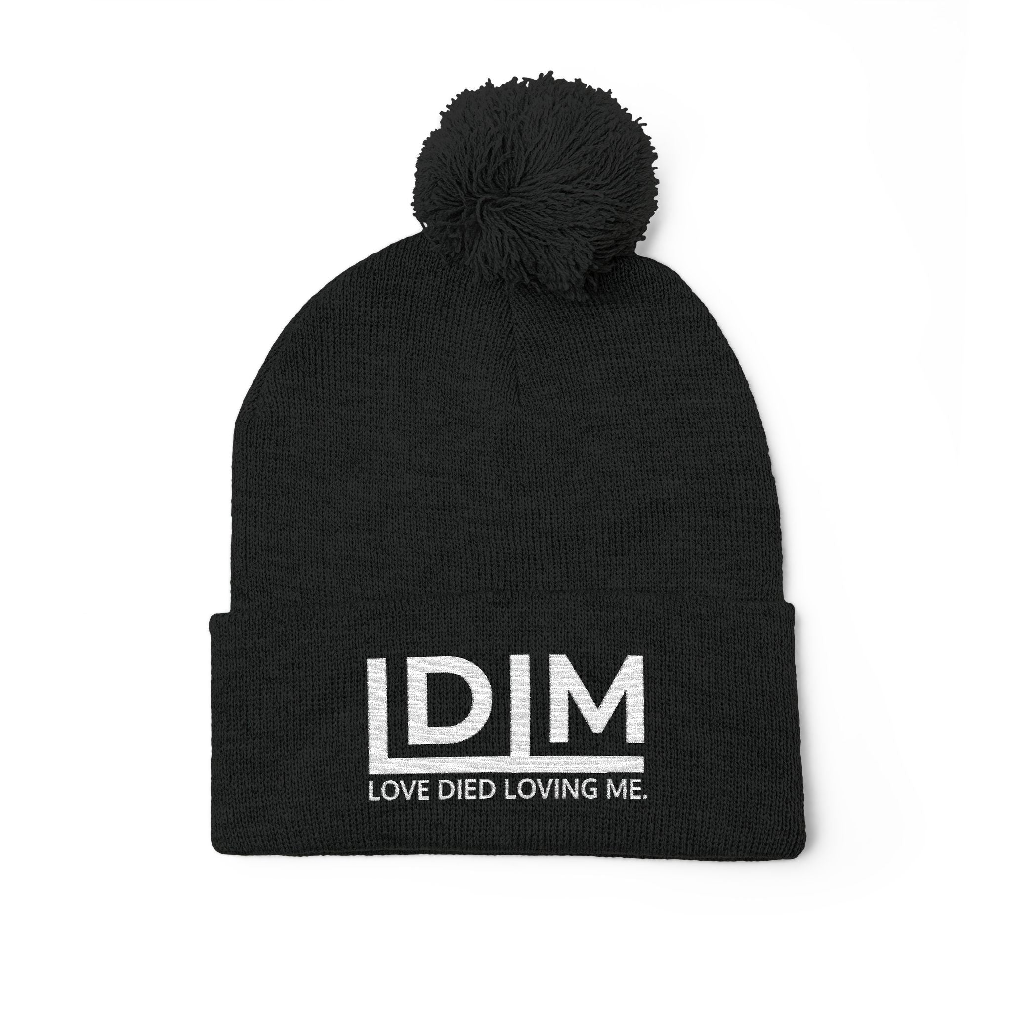 Love Died Loving Me - Embroidered Pom-Pom Beanie (White Logo)