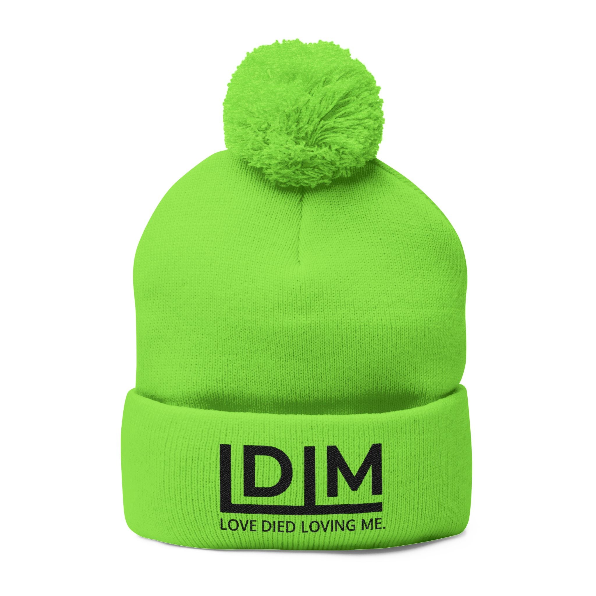 Love Died Loving Me - Embroidered Pom-Pom Beanie (Black Logo)