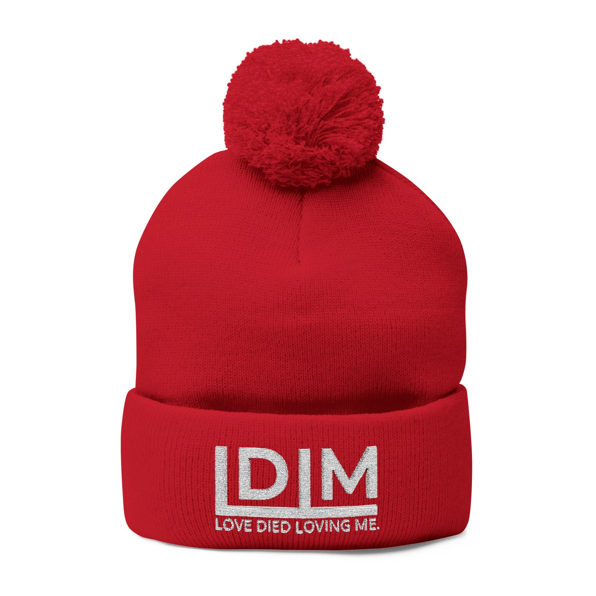 Love Died Loving Me - Embroidered Pom-Pom Beanie (White Logo)