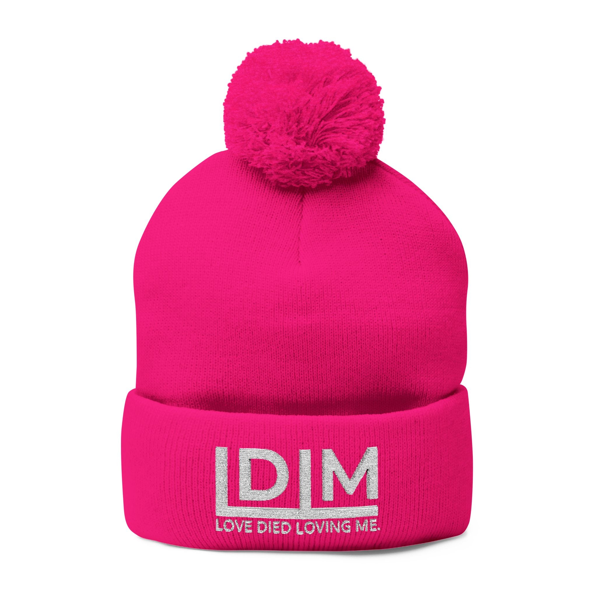 Love Died Loving Me - Embroidered Pom-Pom Beanie (White Logo)
