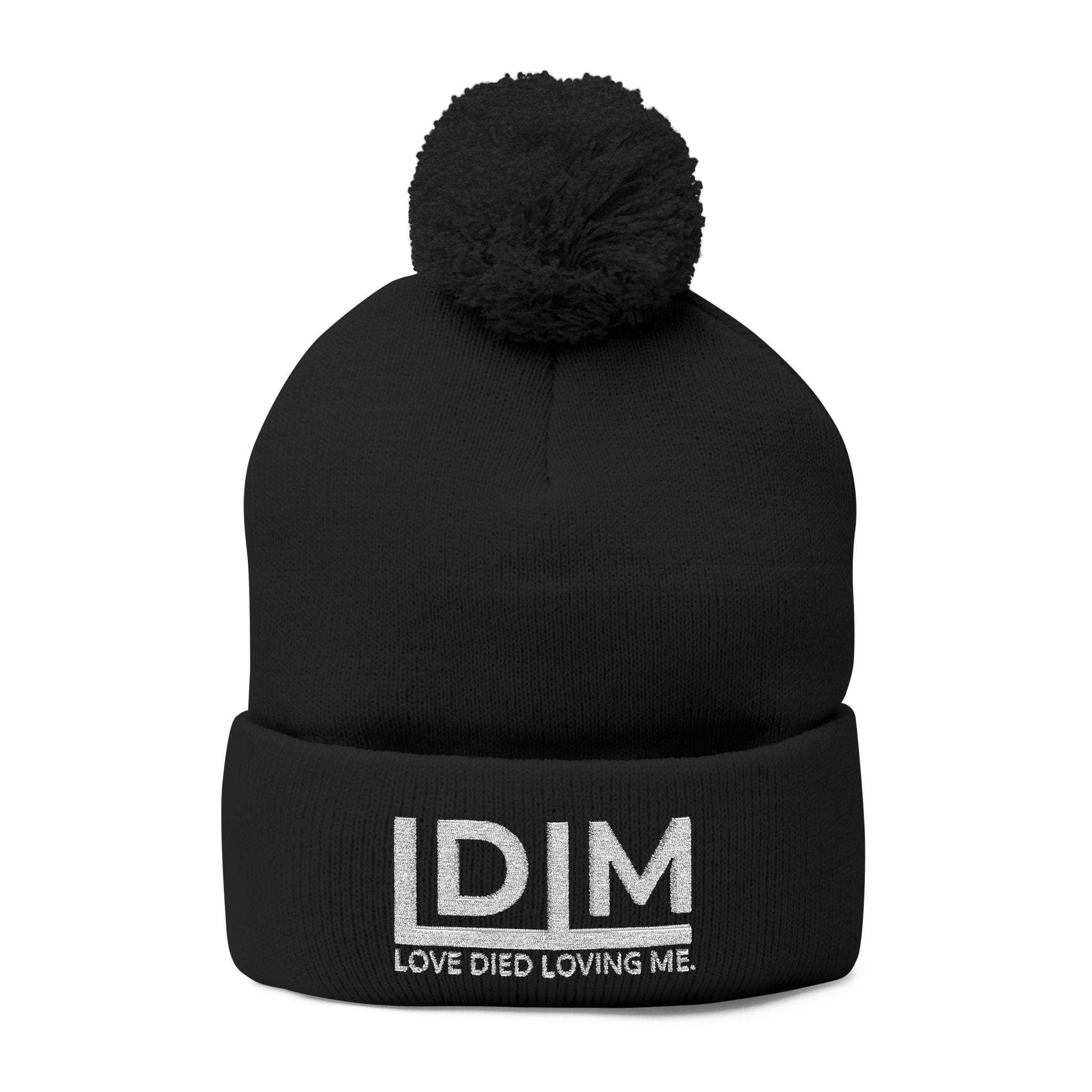Love Died Loving Me - Embroidered Pom-Pom Beanie (White Logo)