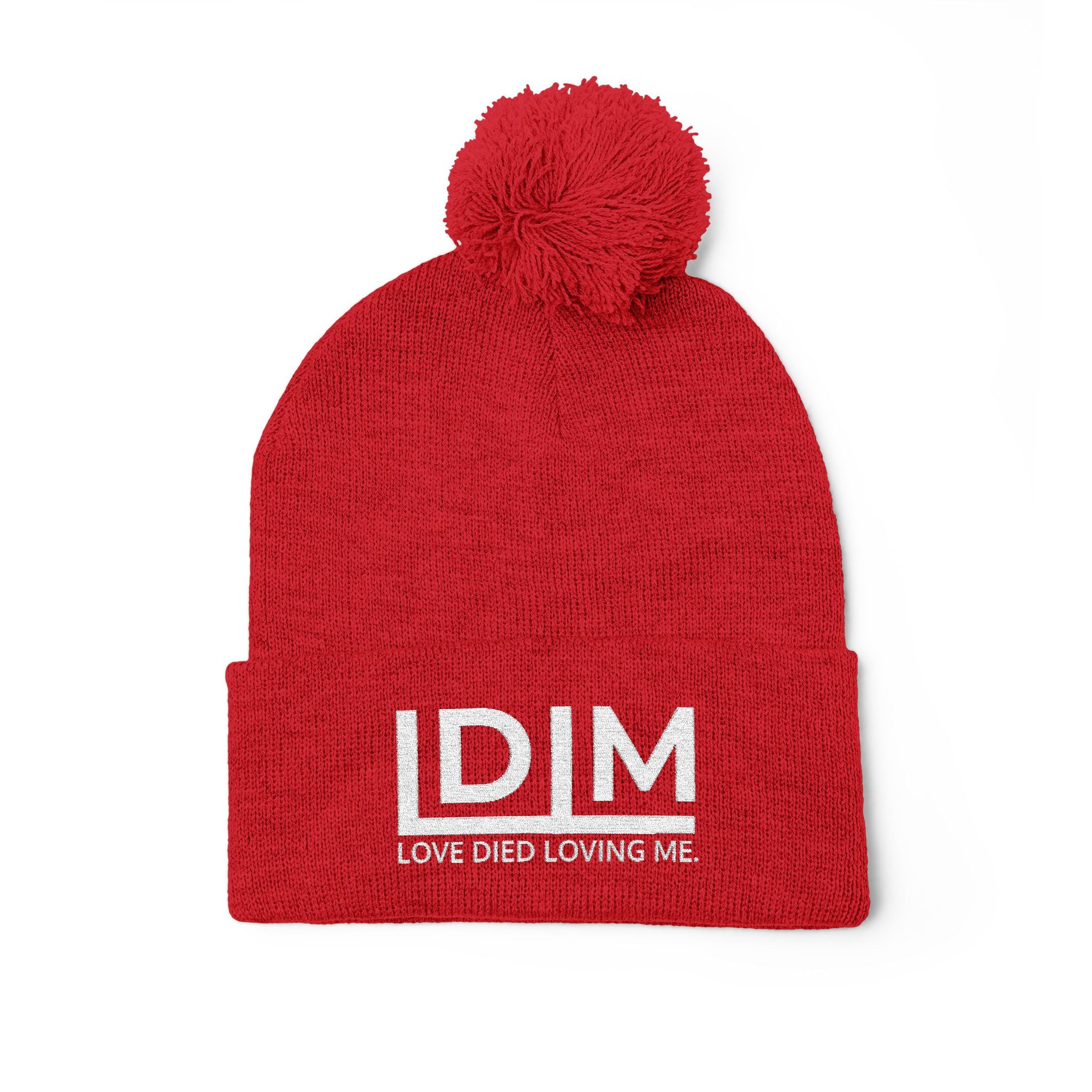 Love Died Loving Me - Embroidered Pom-Pom Beanie (White Logo)