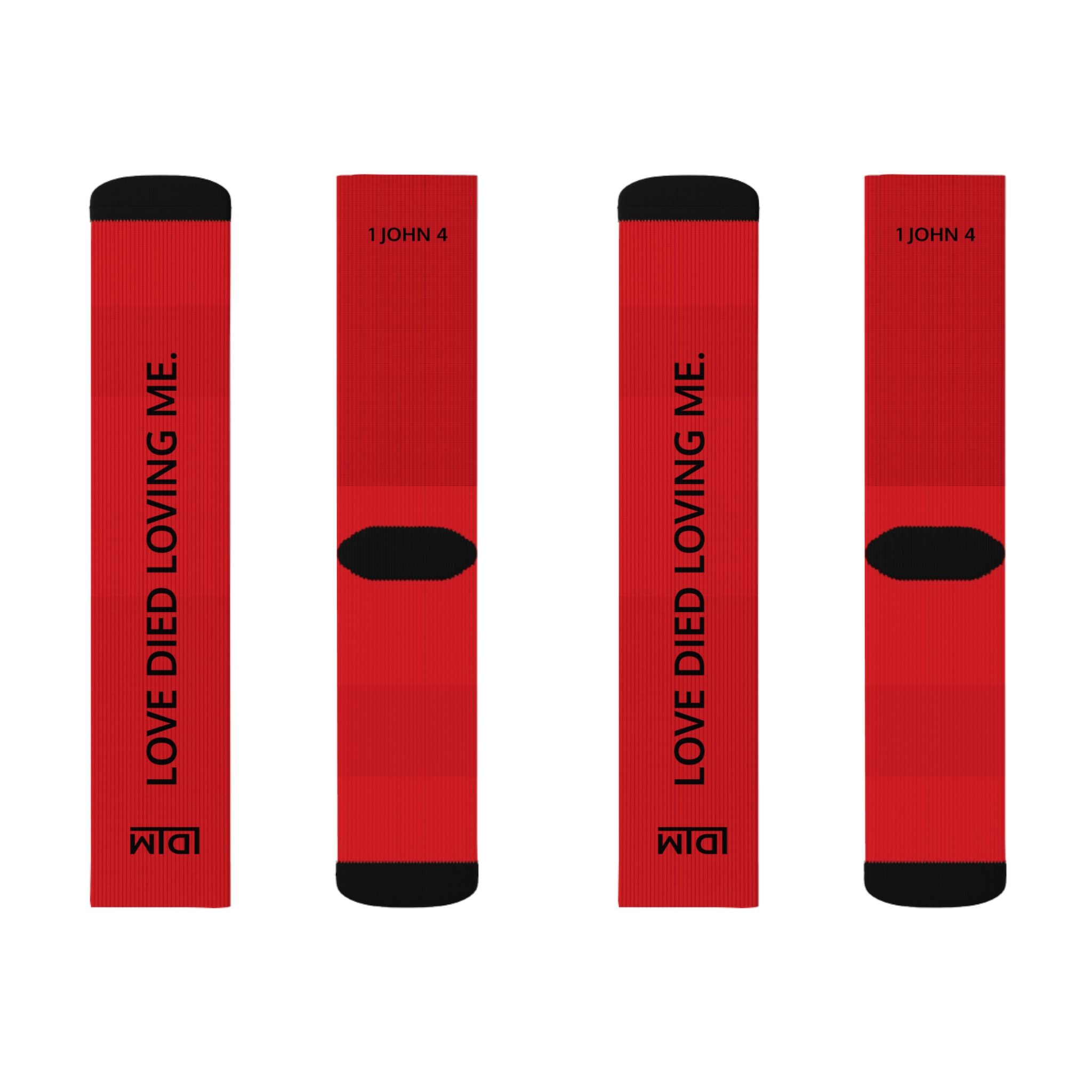 Love Died Loving Me - Sublimation Crew Socks (Red/Black)