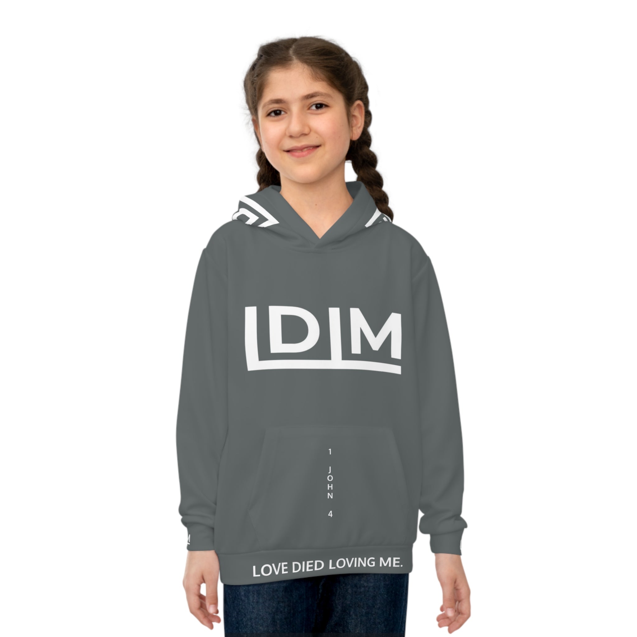 Love Died Loving Me - Kids Hoodie (Grey/White)