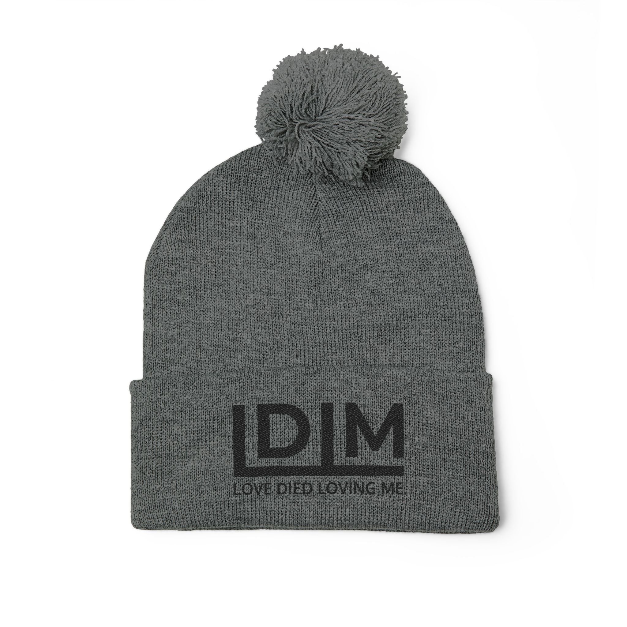 Love Died Loving Me - Embroidered Pom-Pom Beanie (Black Logo)