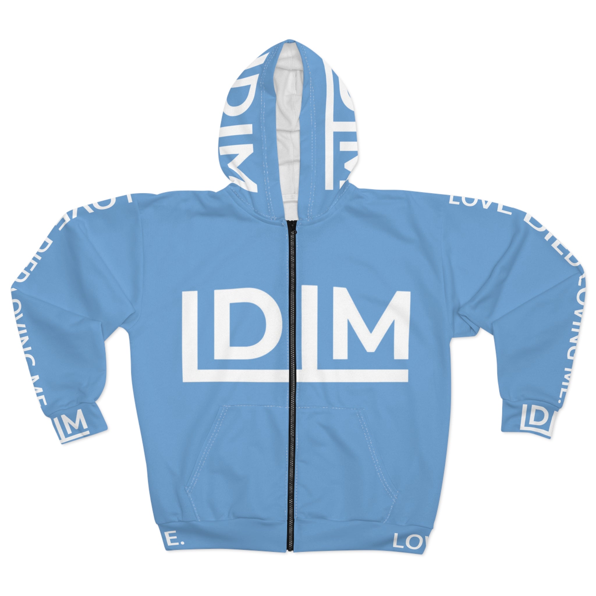 Love Died Loving Me - Unisex Horiz Logo Zip Jacket (Baby Blue/White)