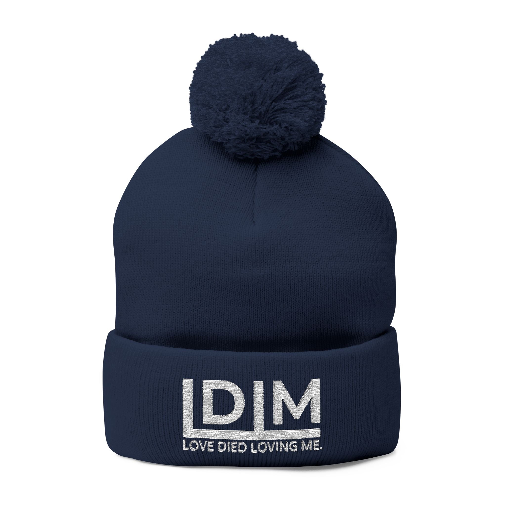 Love Died Loving Me - Embroidered Pom-Pom Beanie (White Logo)