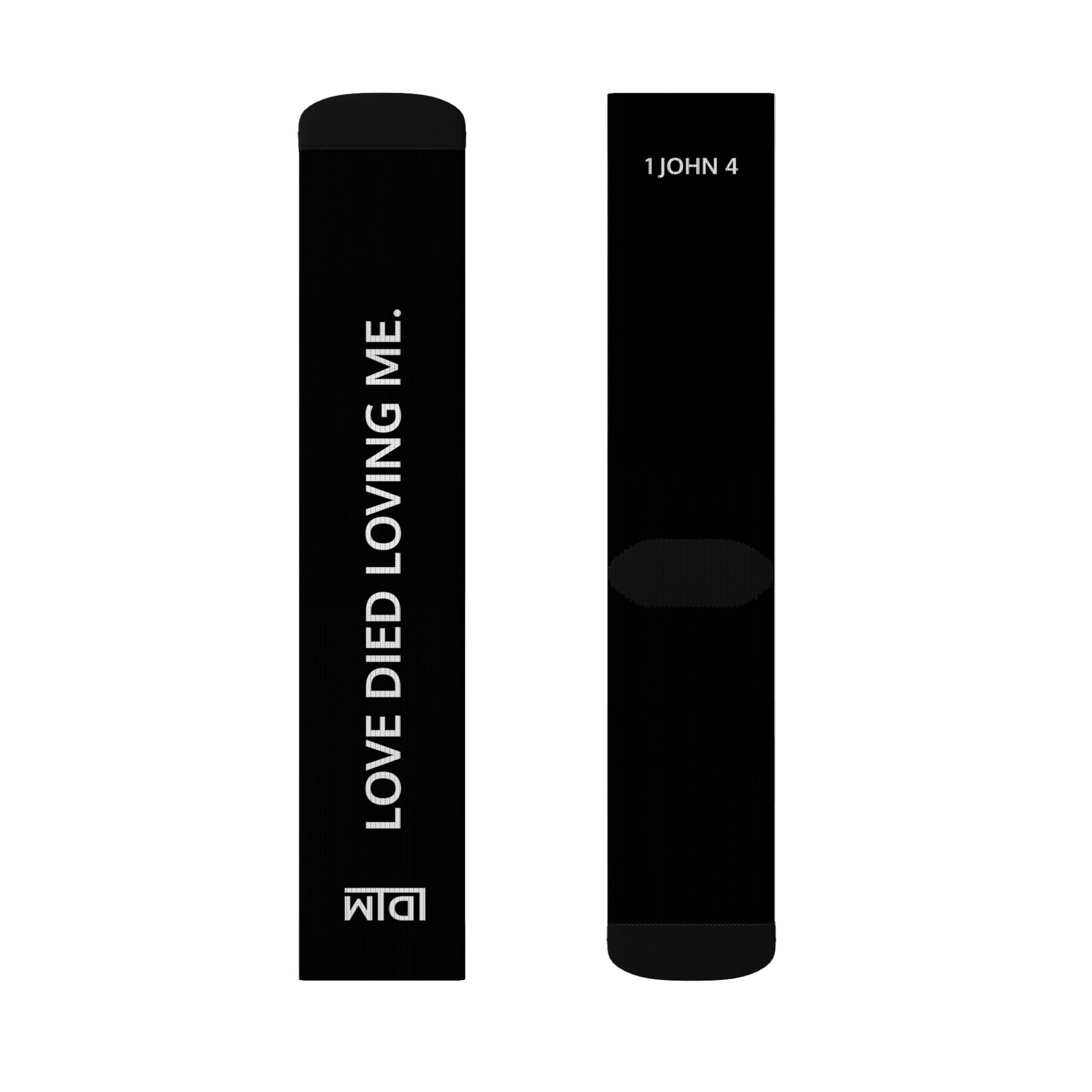 Love Died Loving Me - Sublimation Crew Socks (Black)