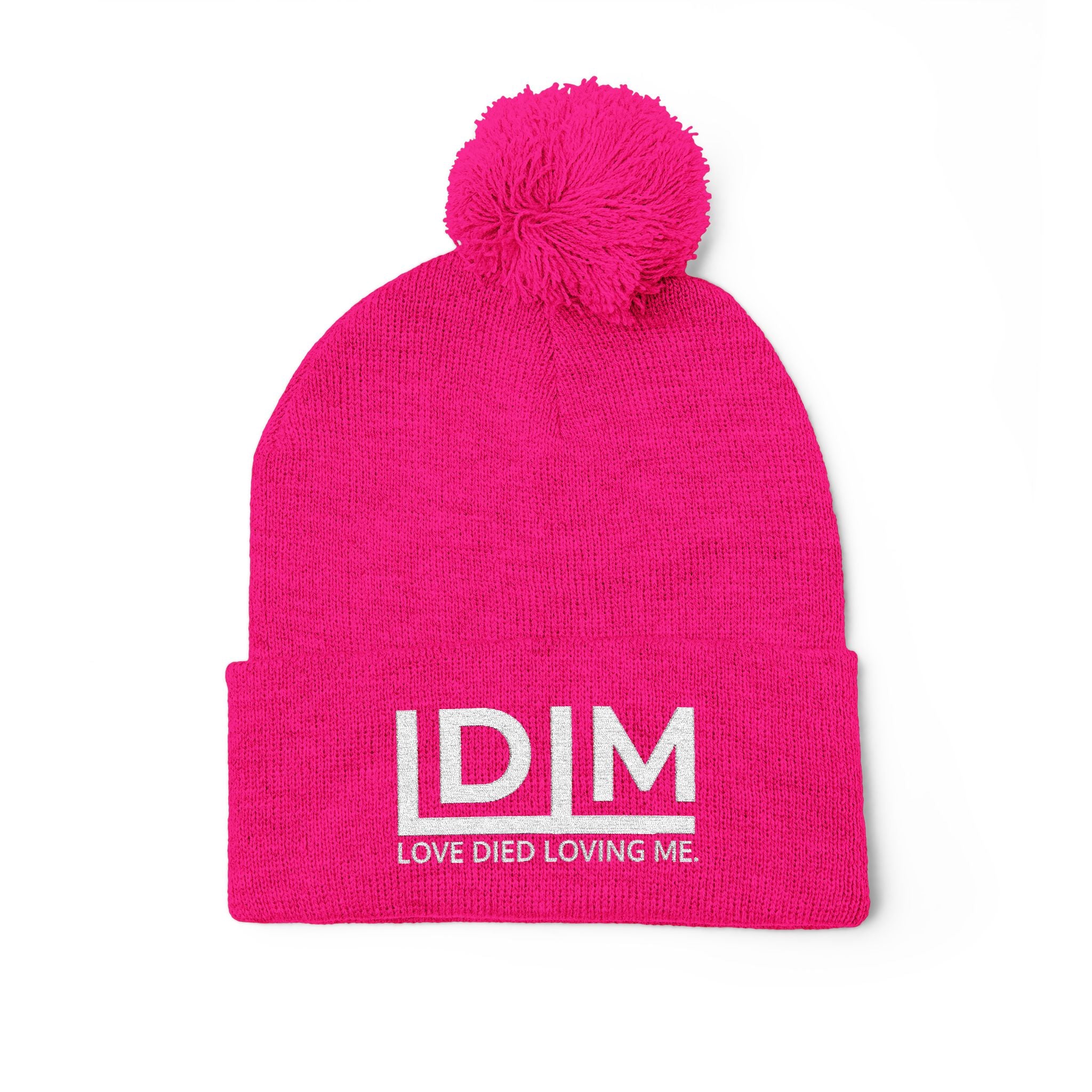 Love Died Loving Me - Embroidered Pom-Pom Beanie (White Logo)