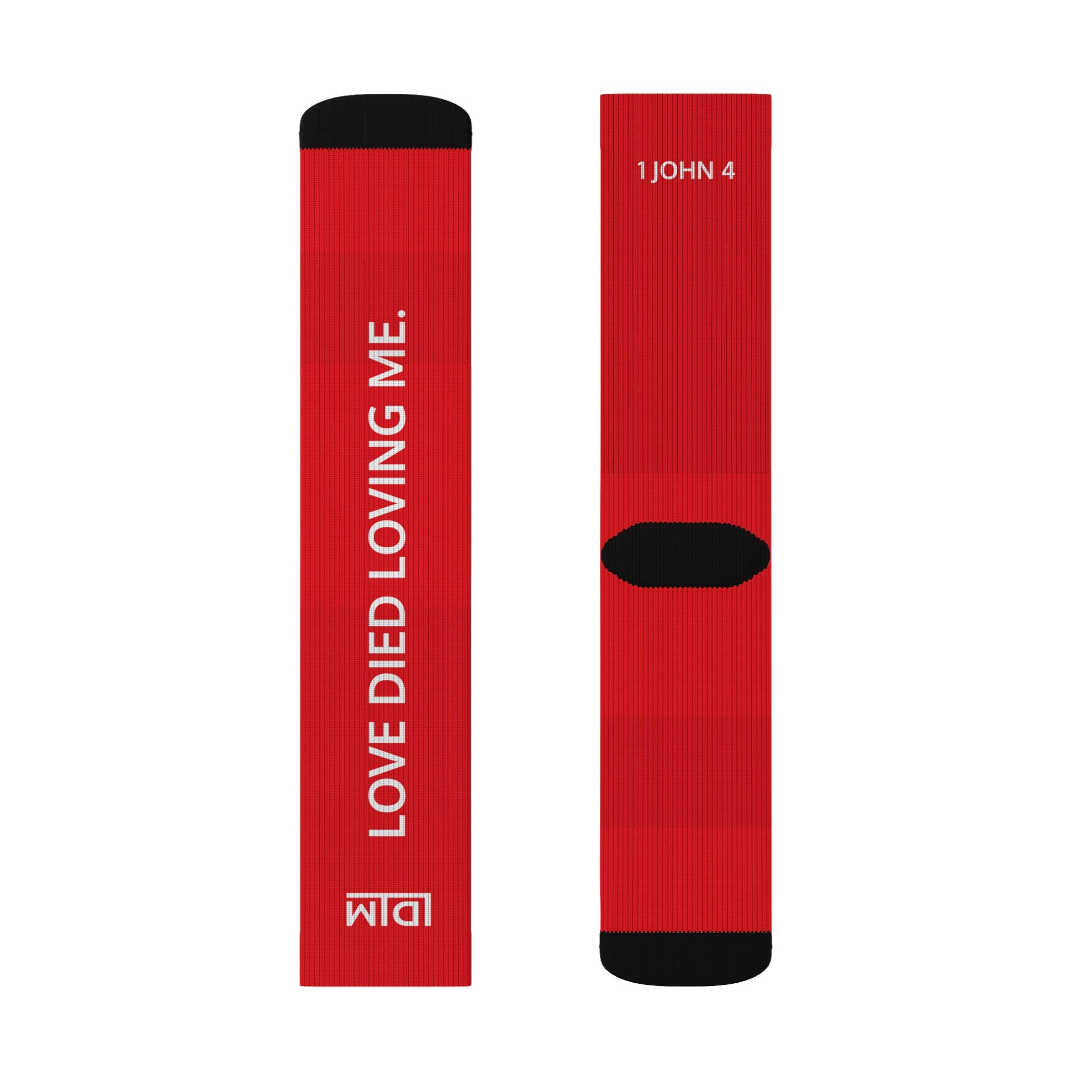 Love Died Loving Me - Sublimation Crew Socks (Red/White)