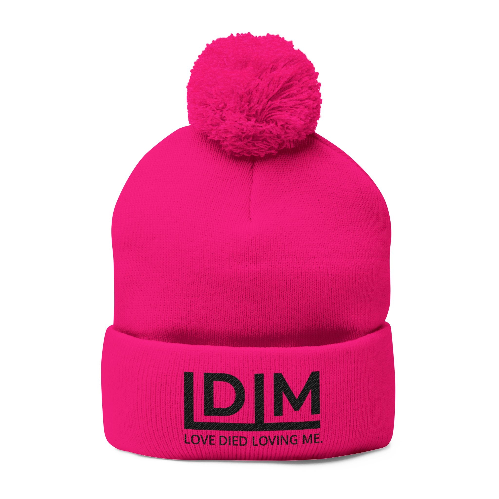 Love Died Loving Me - Embroidered Pom-Pom Beanie (Black Logo)