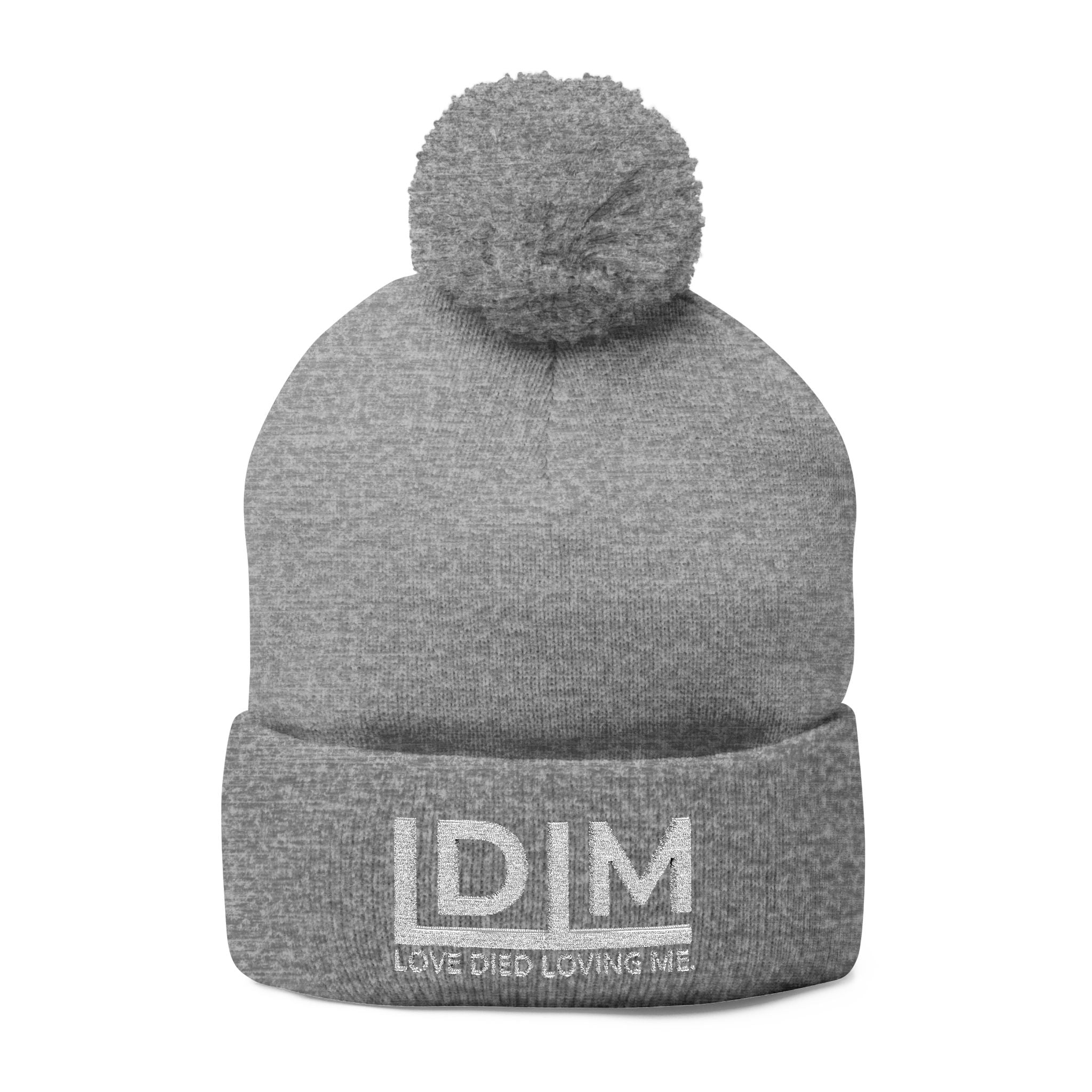 Love Died Loving Me - Embroidered Pom-Pom Beanie (White Logo)