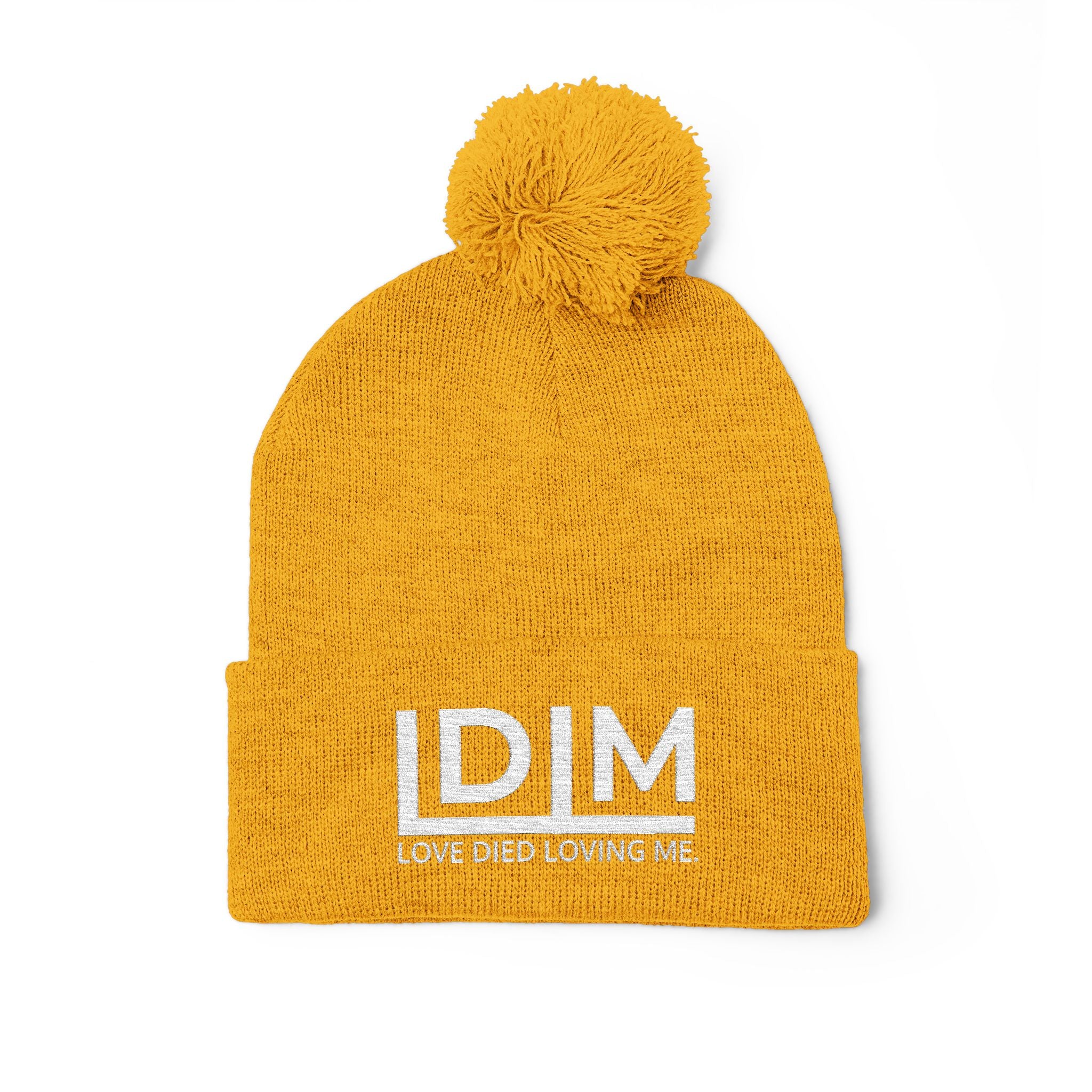 Love Died Loving Me - Embroidered Pom-Pom Beanie (White Logo)