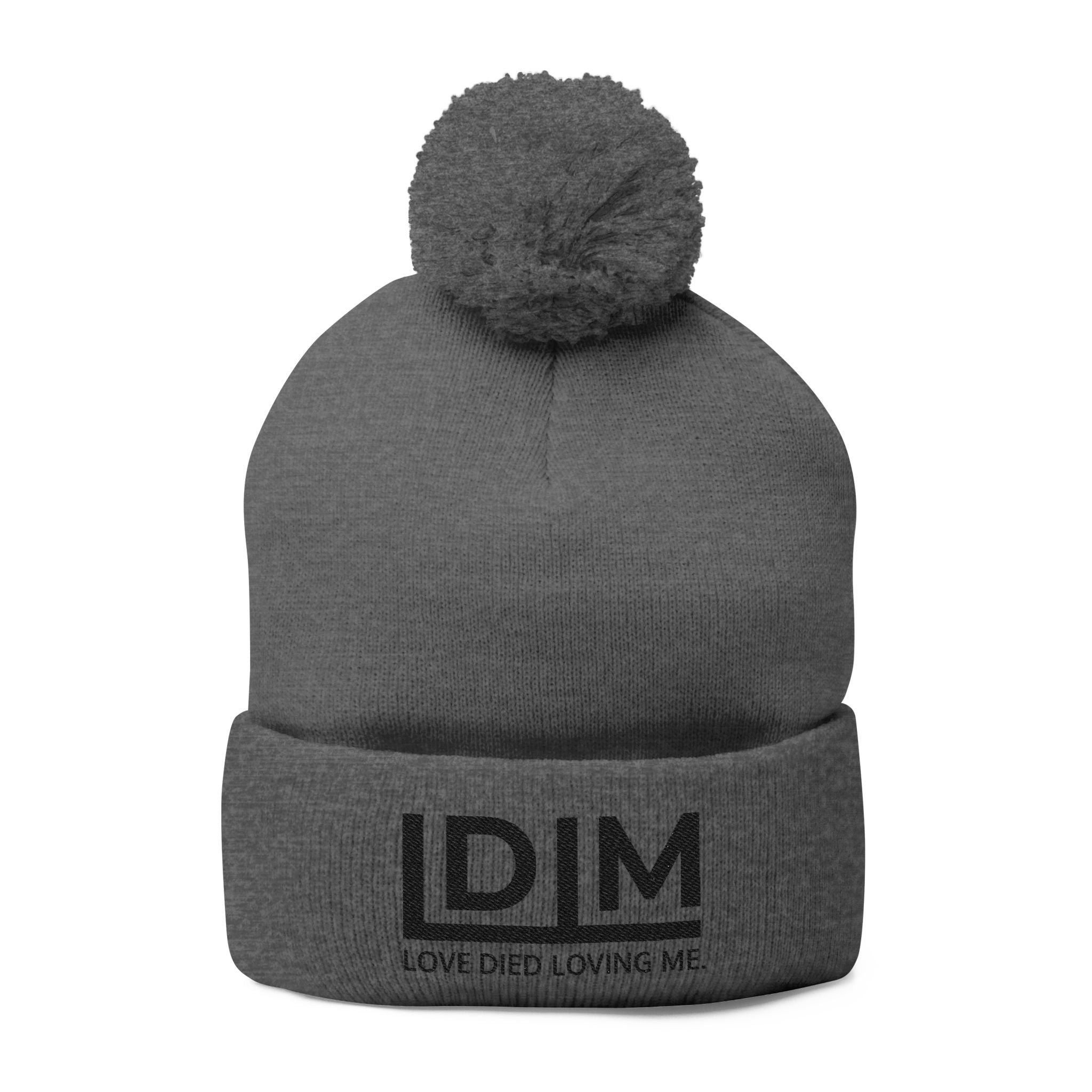 Love Died Loving Me - Embroidered Pom-Pom Beanie (Black Logo)