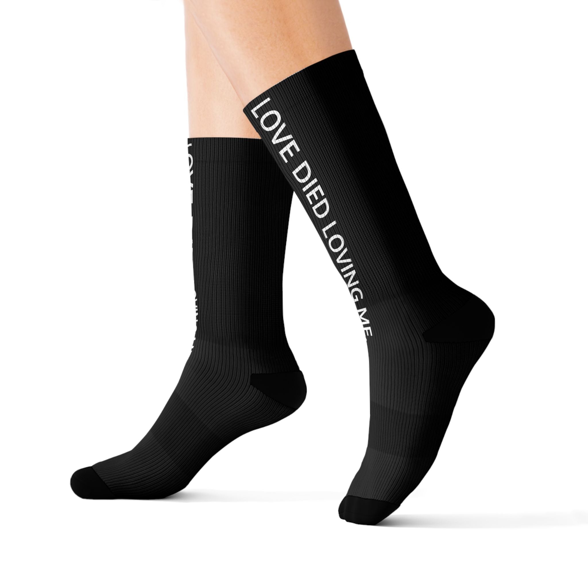 Love Died Loving Me - Sublimation Crew Socks (Black)