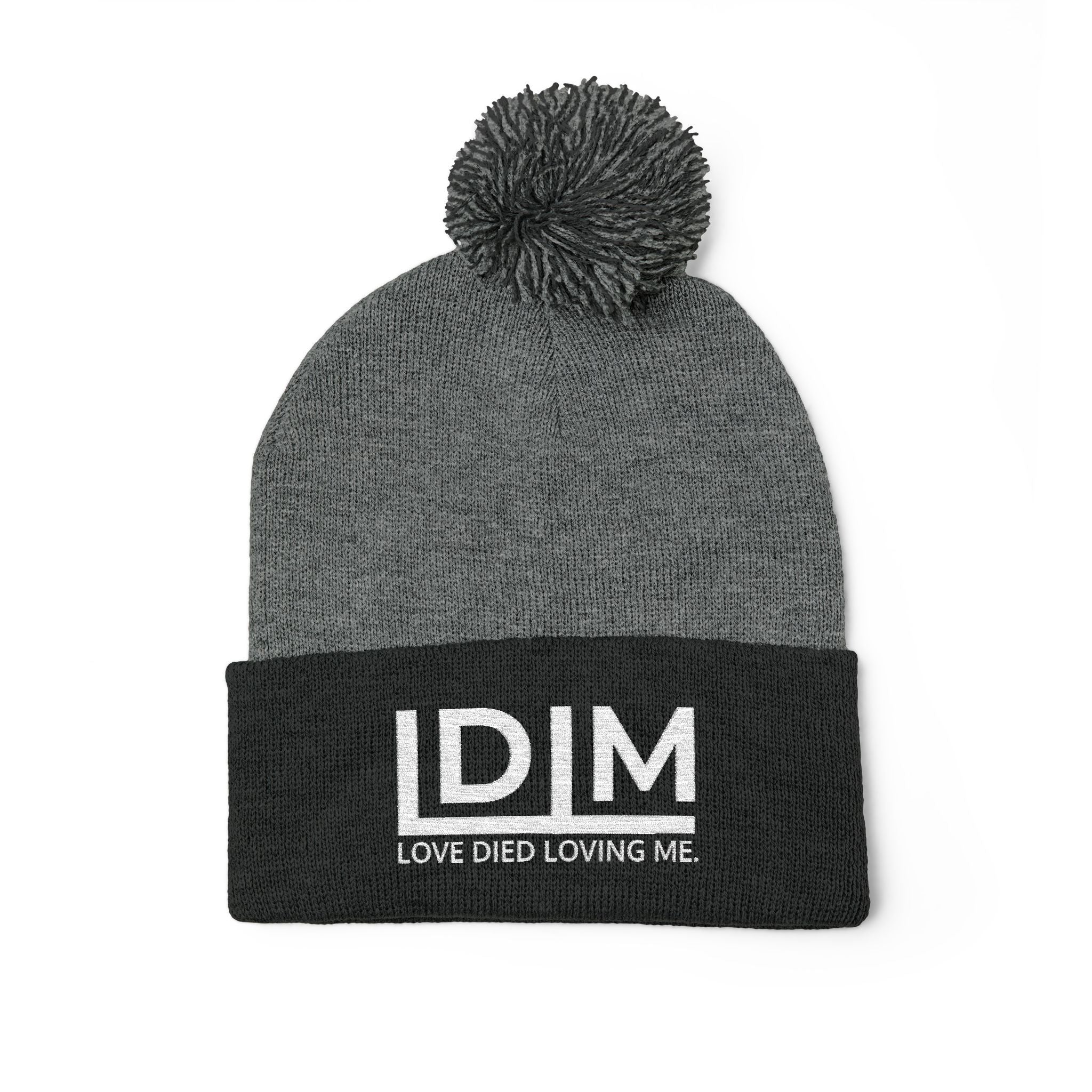 Love Died Loving Me - Embroidered Pom-Pom Beanie (White Logo)