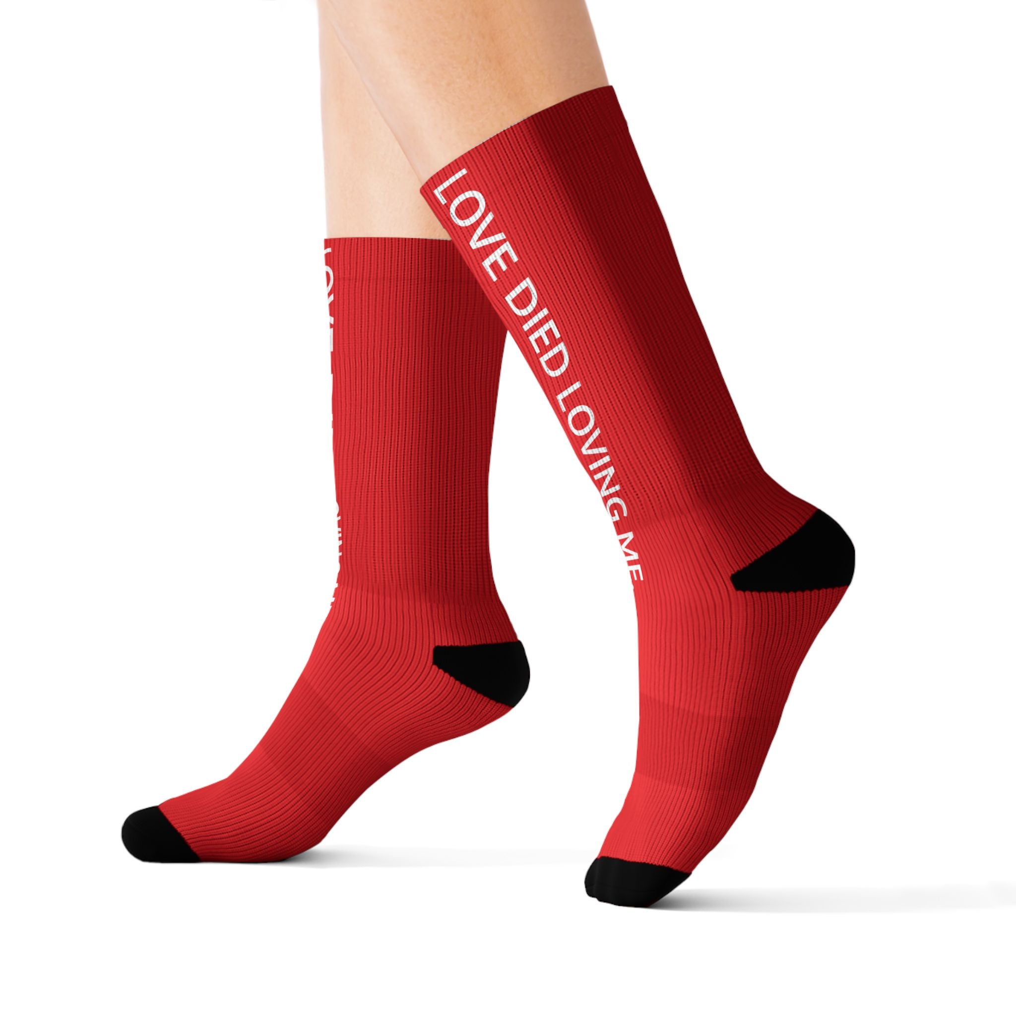 Love Died Loving Me - Sublimation Crew Socks (Red/White)