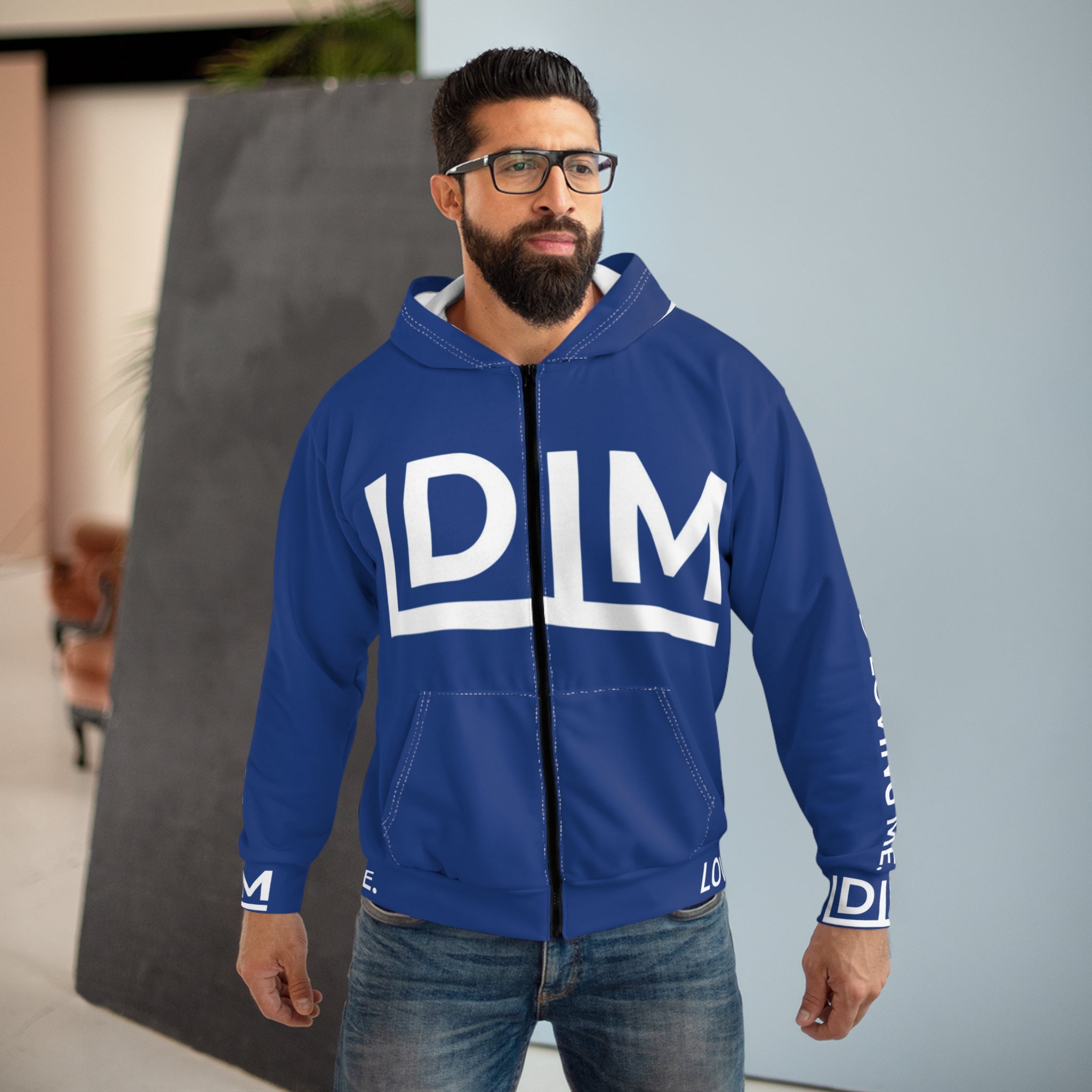 Love Died Loving Me - Unisex Horiz Logo Zip Jacket (Royal Blue/White)