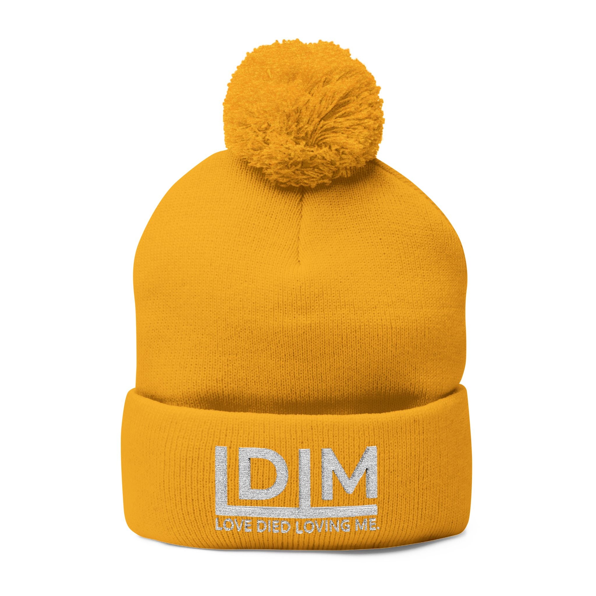 Love Died Loving Me - Embroidered Pom-Pom Beanie (White Logo)