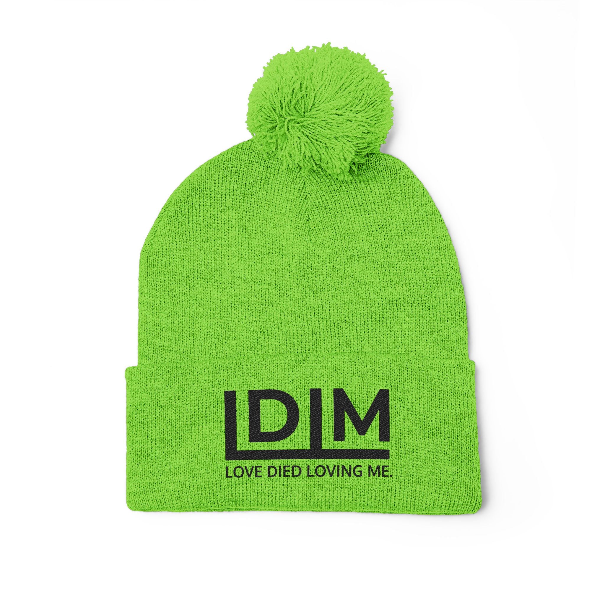 Love Died Loving Me - Embroidered Pom-Pom Beanie (Black Logo)