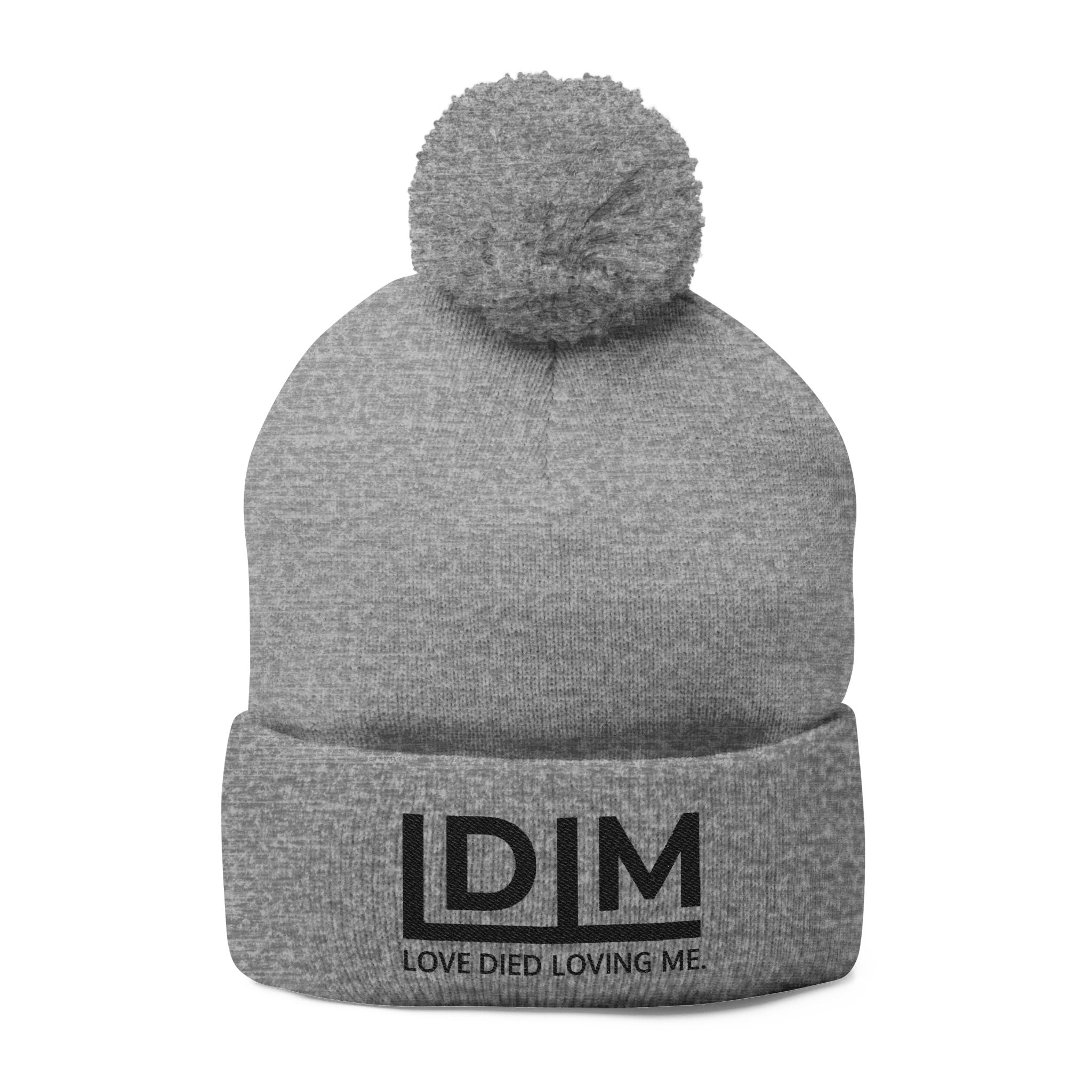 Love Died Loving Me - Embroidered Pom-Pom Beanie (Black Logo)