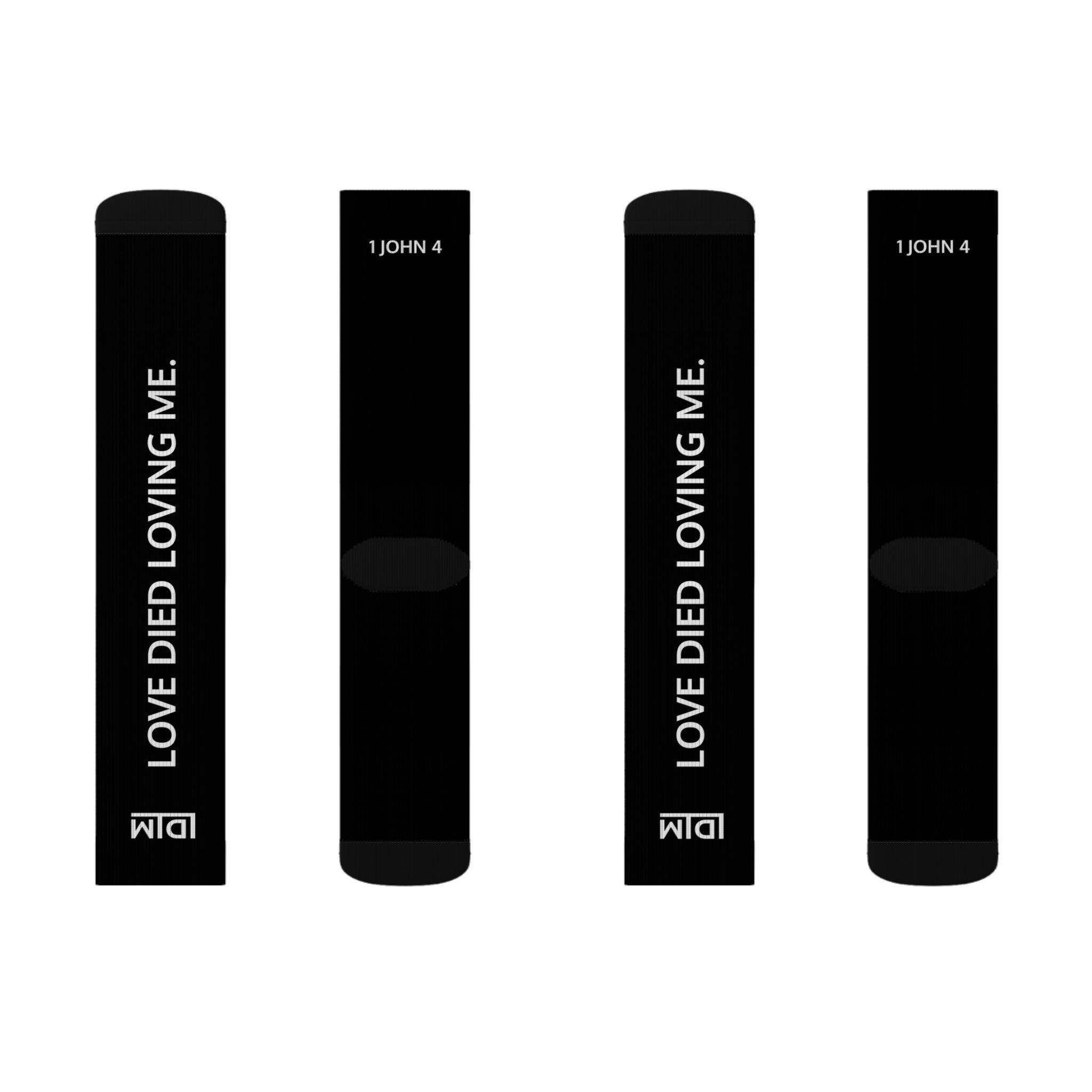 Love Died Loving Me - Sublimation Crew Socks (Black)