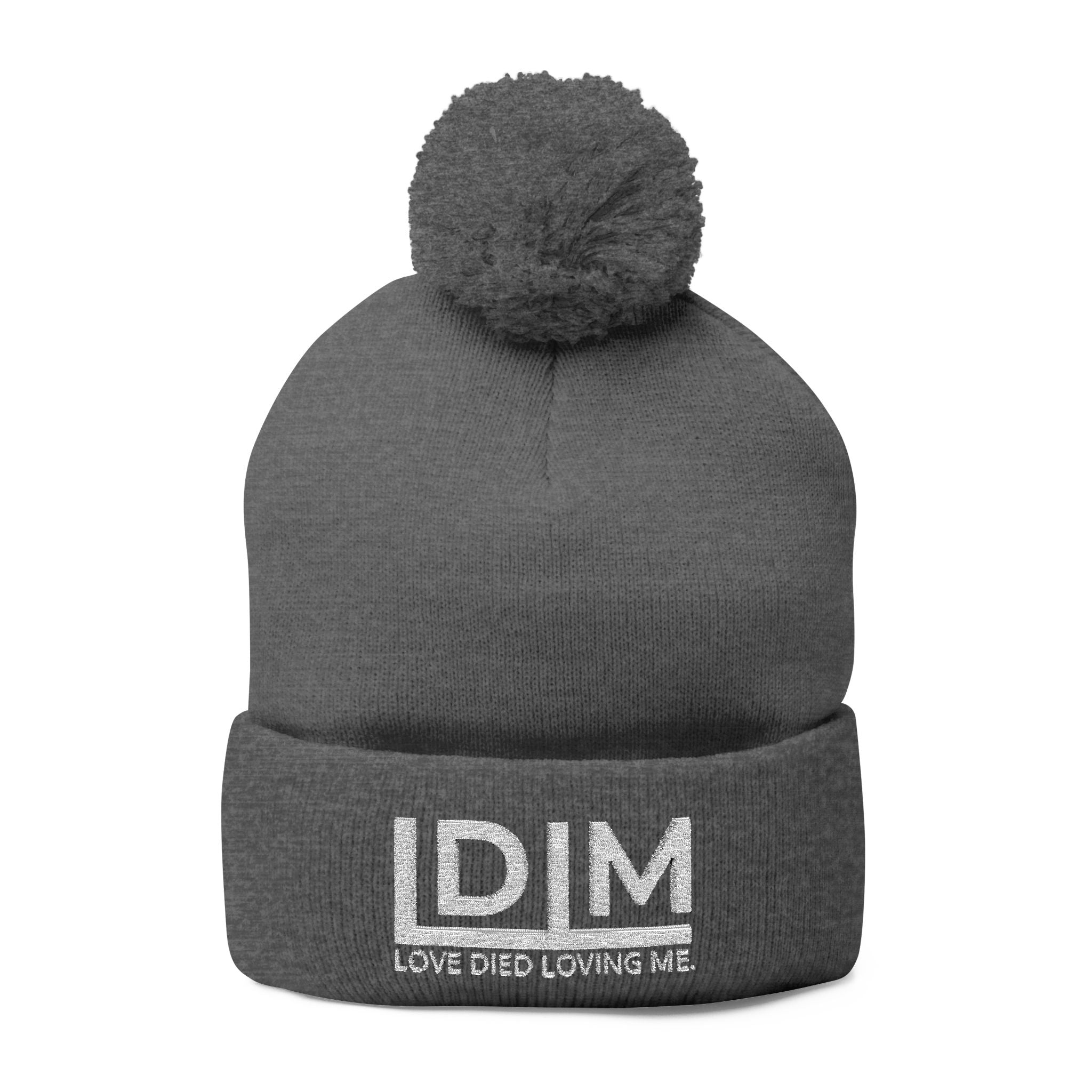 Love Died Loving Me - Embroidered Pom-Pom Beanie (White Logo)