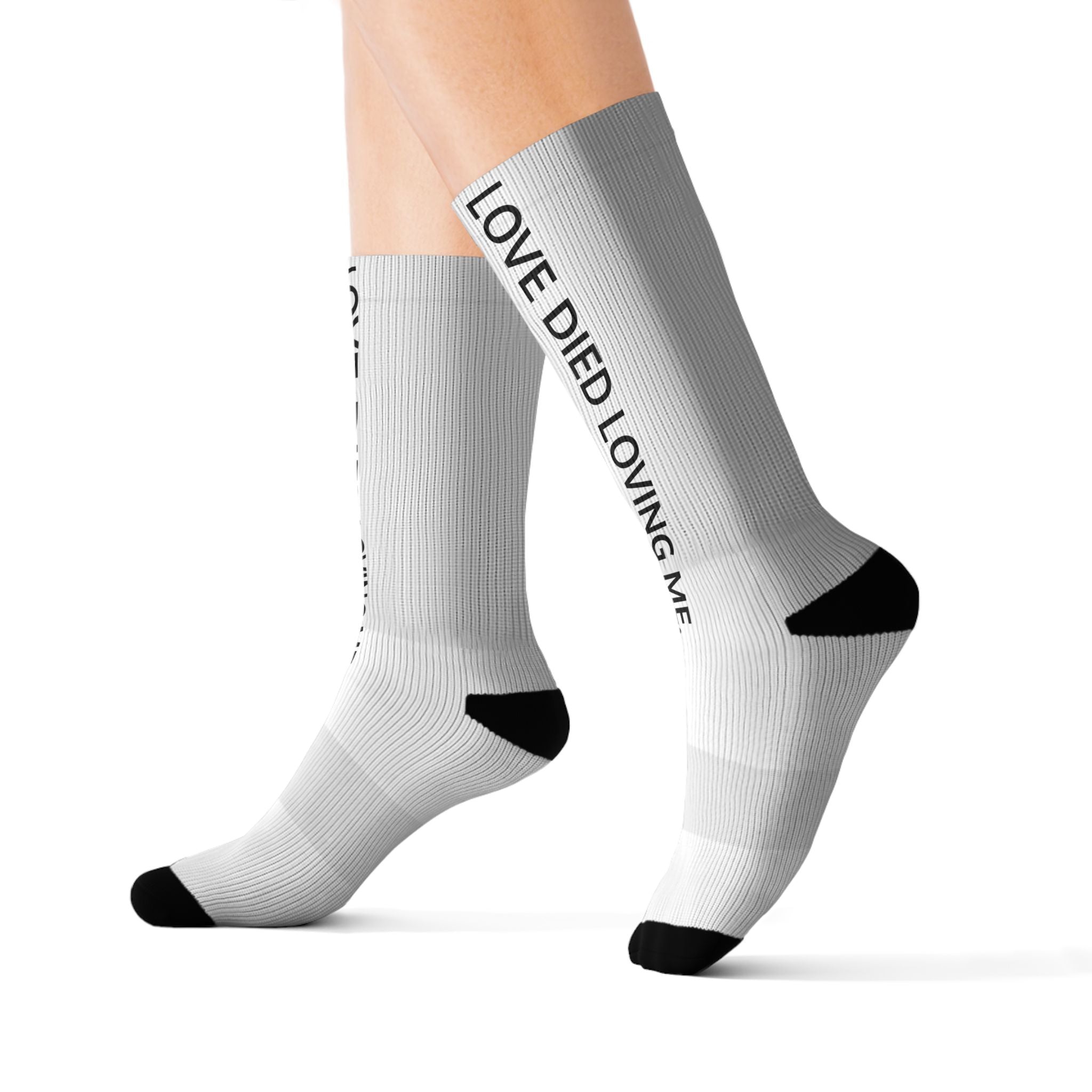 Love Died Loving Me - Sublimation Crew Socks (White)