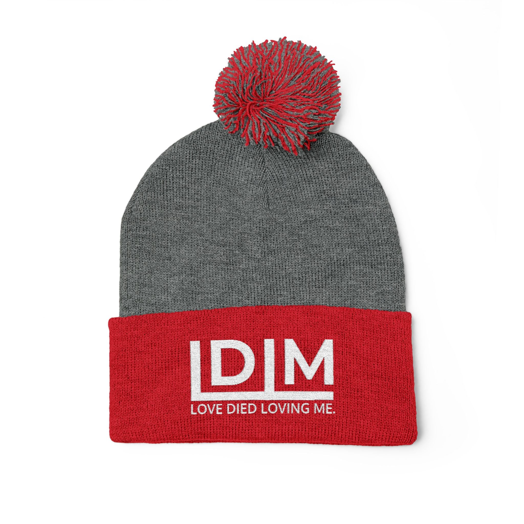 Love Died Loving Me - Embroidered Pom-Pom Beanie (White Logo)
