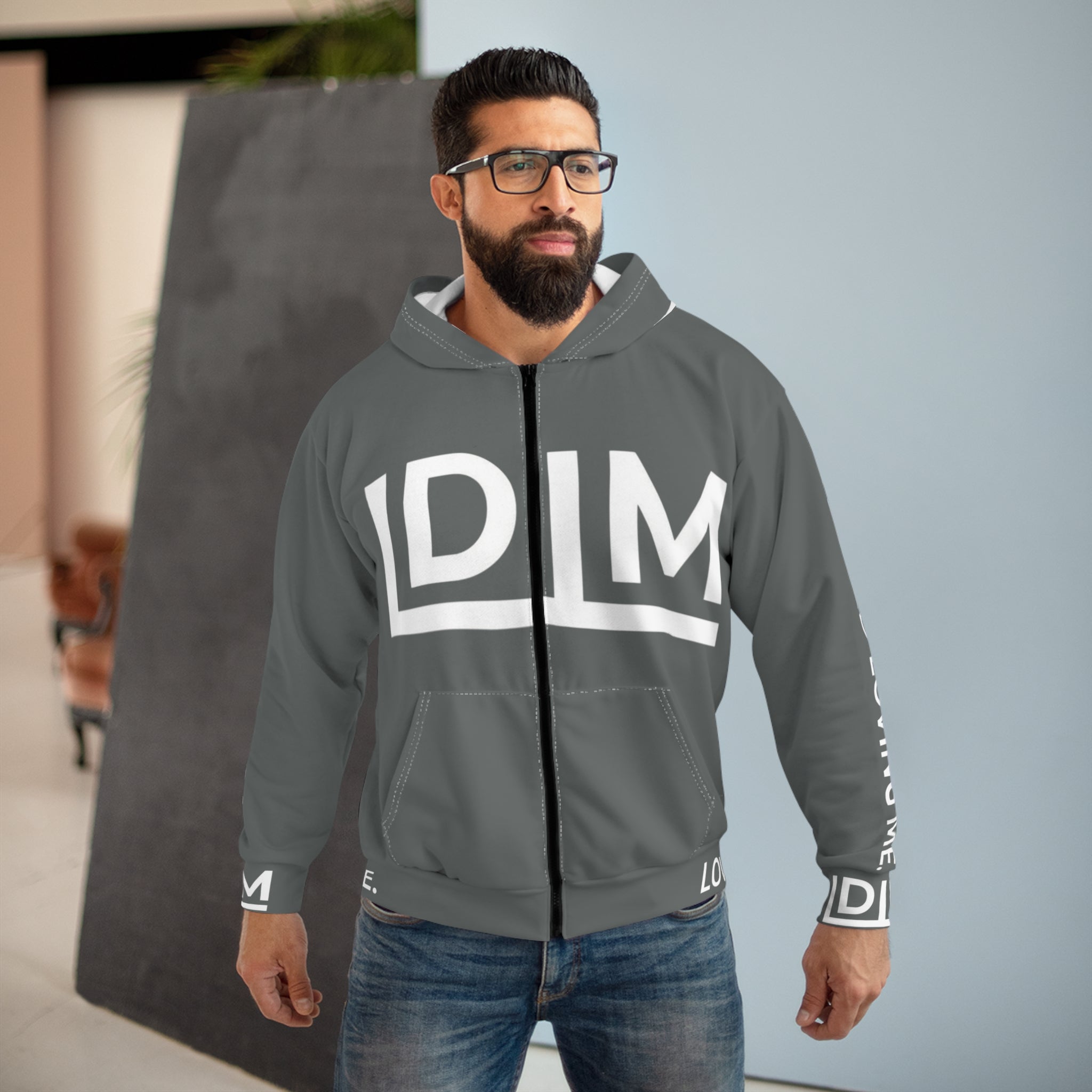 Love Died Loving Me - Unisex Horiz Logo Zip Jacket (Grey/White)