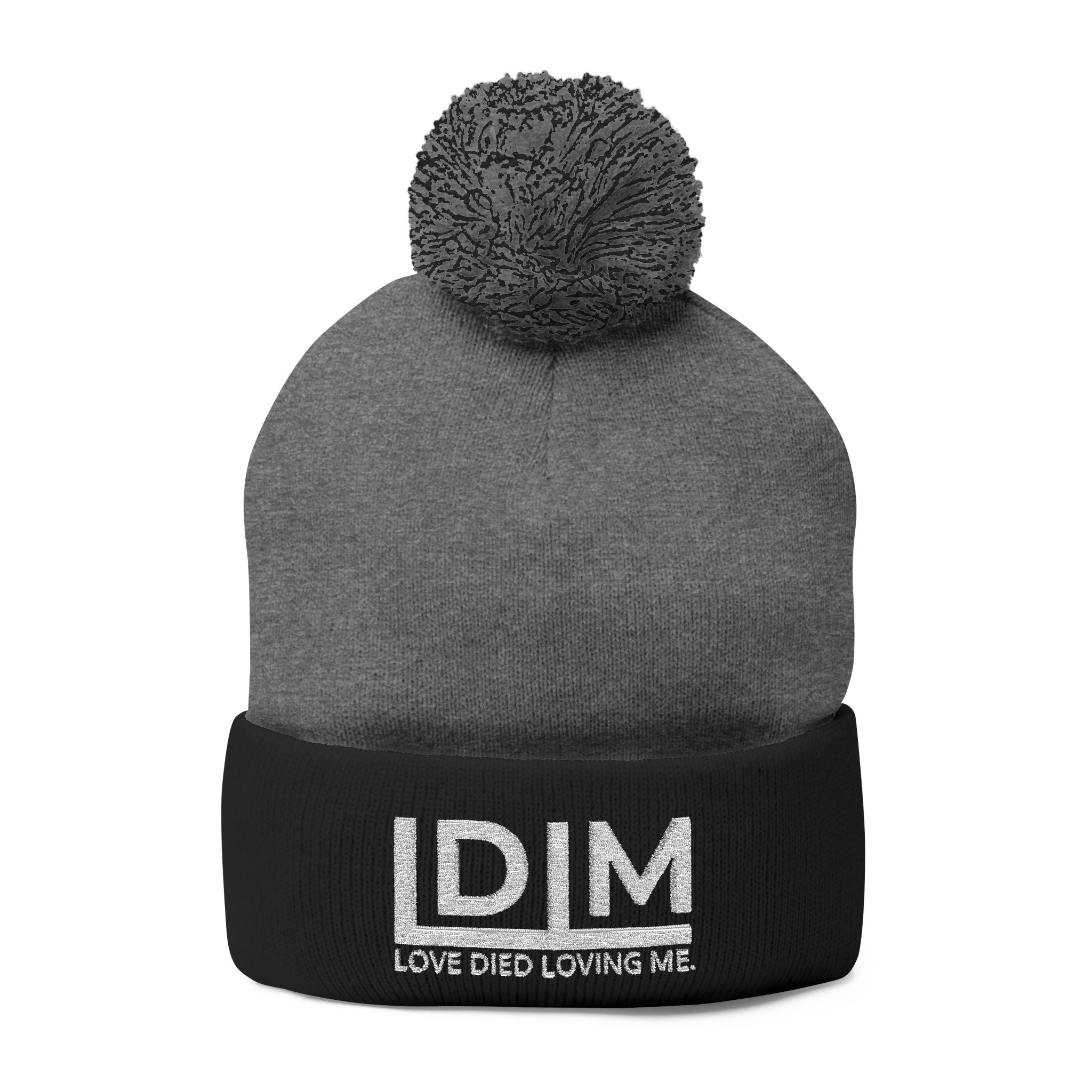 Love Died Loving Me - Embroidered Pom-Pom Beanie (White Logo)