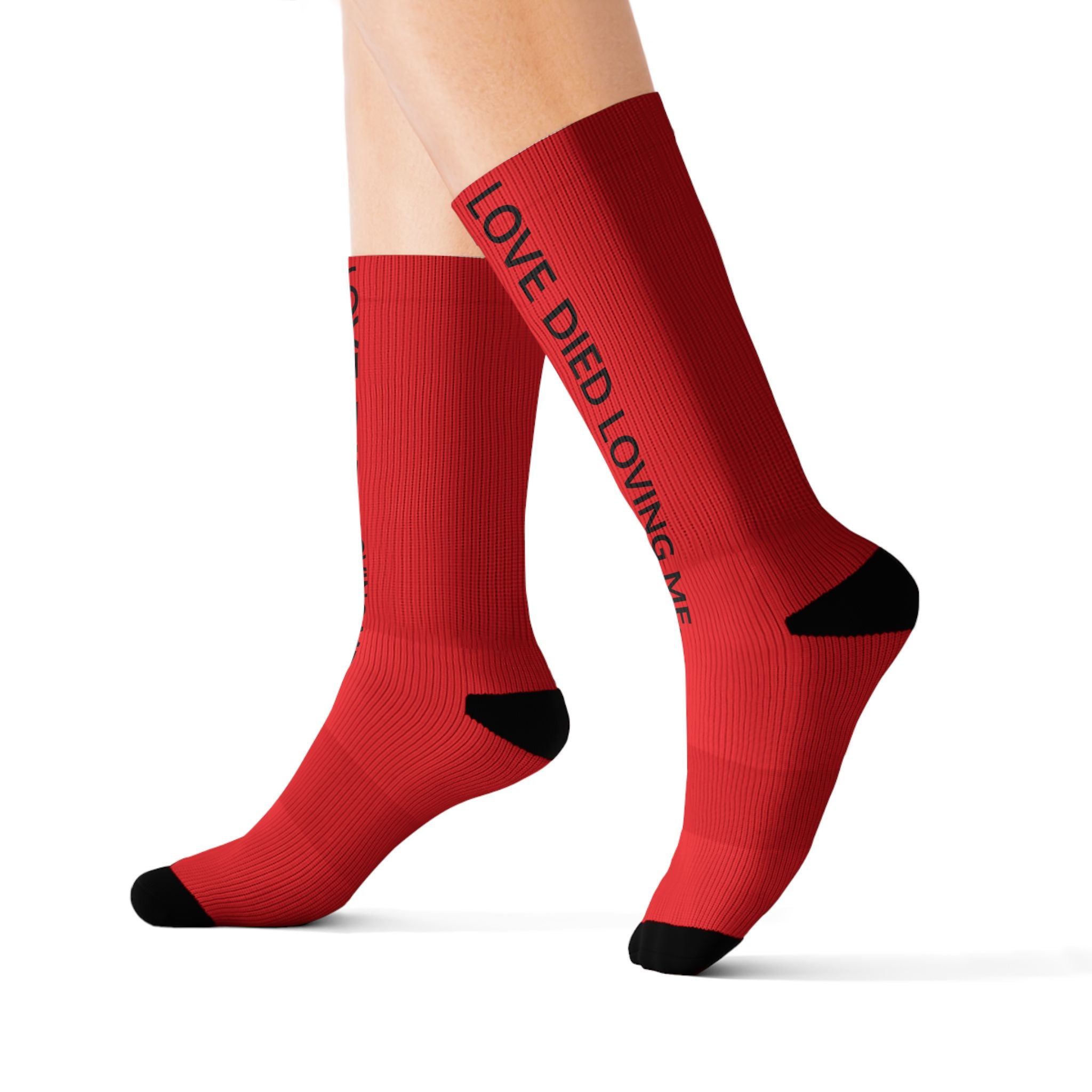 Love Died Loving Me - Sublimation Crew Socks (Red/Black)