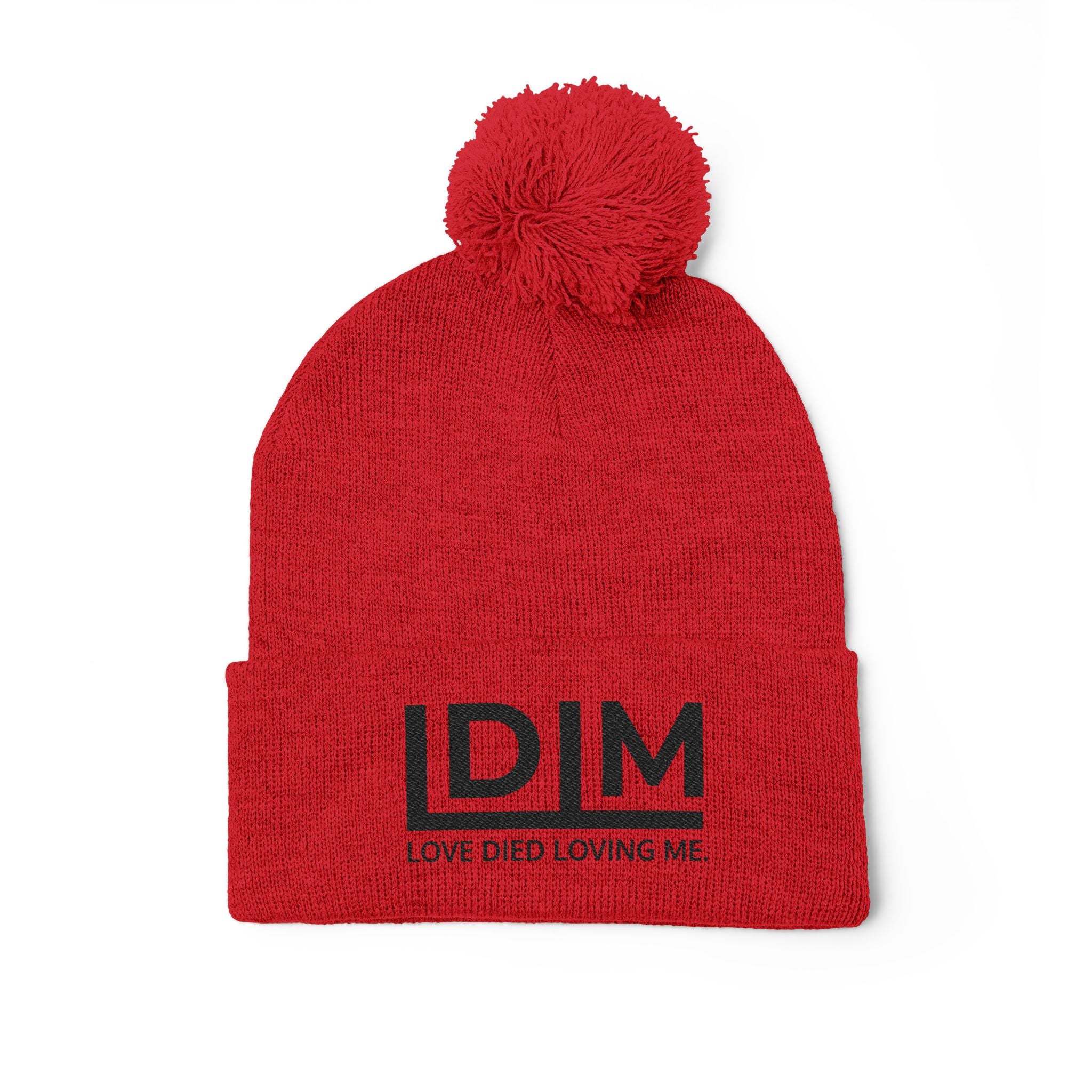 Love Died Loving Me - Embroidered Pom-Pom Beanie (Black Logo)
