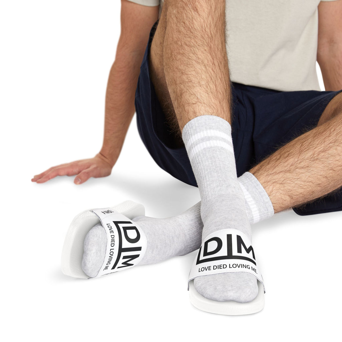 Love Died Loving Me - Men's Removable-Strap Slides (White)