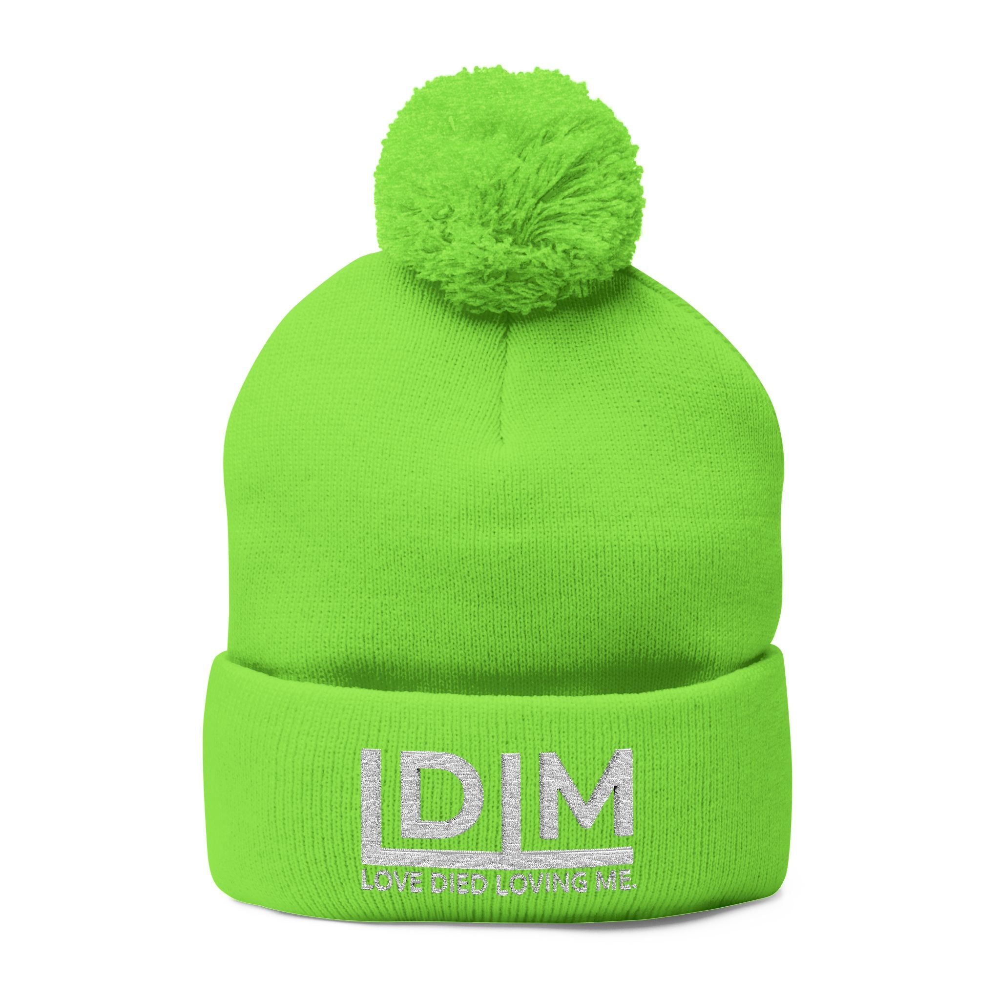 Love Died Loving Me - Embroidered Pom-Pom Beanie (White Logo)